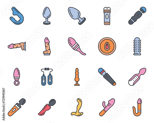 Filled color outline icons set for Sex toys.