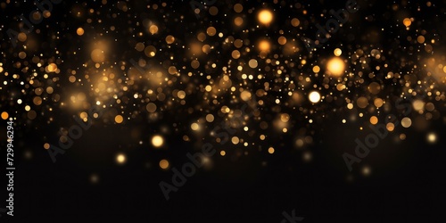 Golden glitter bokeh on black background. Holiday and celebration concept.