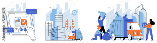 Waste disposal. Vector illustration. Junk and waste find new life through recycling and upcycling By transforming discarded materials into valuable resources, we reduce our reliance