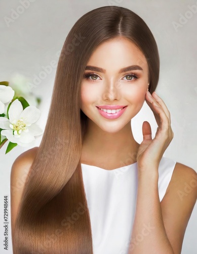 Beautiful woman with long healthy straight hair