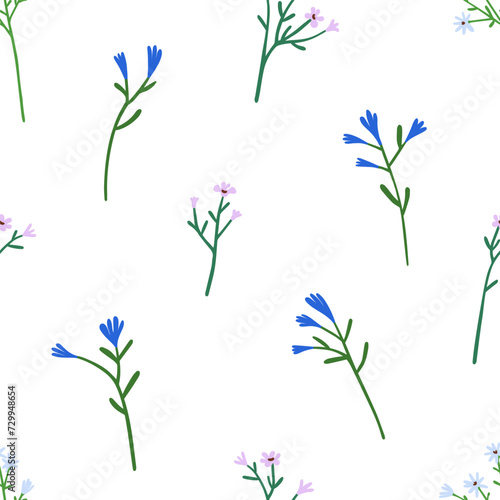 Spring flower branches, seamless pattern design. Repeating botanical print, f...