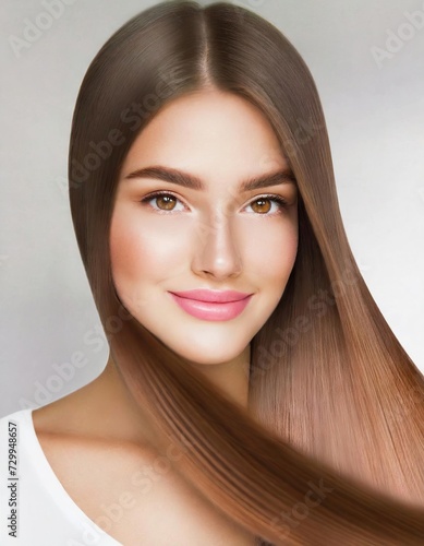 Beautiful woman with long healthy straight hair
