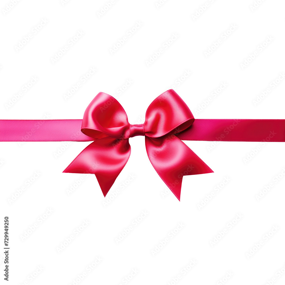 Fototapeta premium Red pink color Shiny satin ribbon isolated on transpalate background