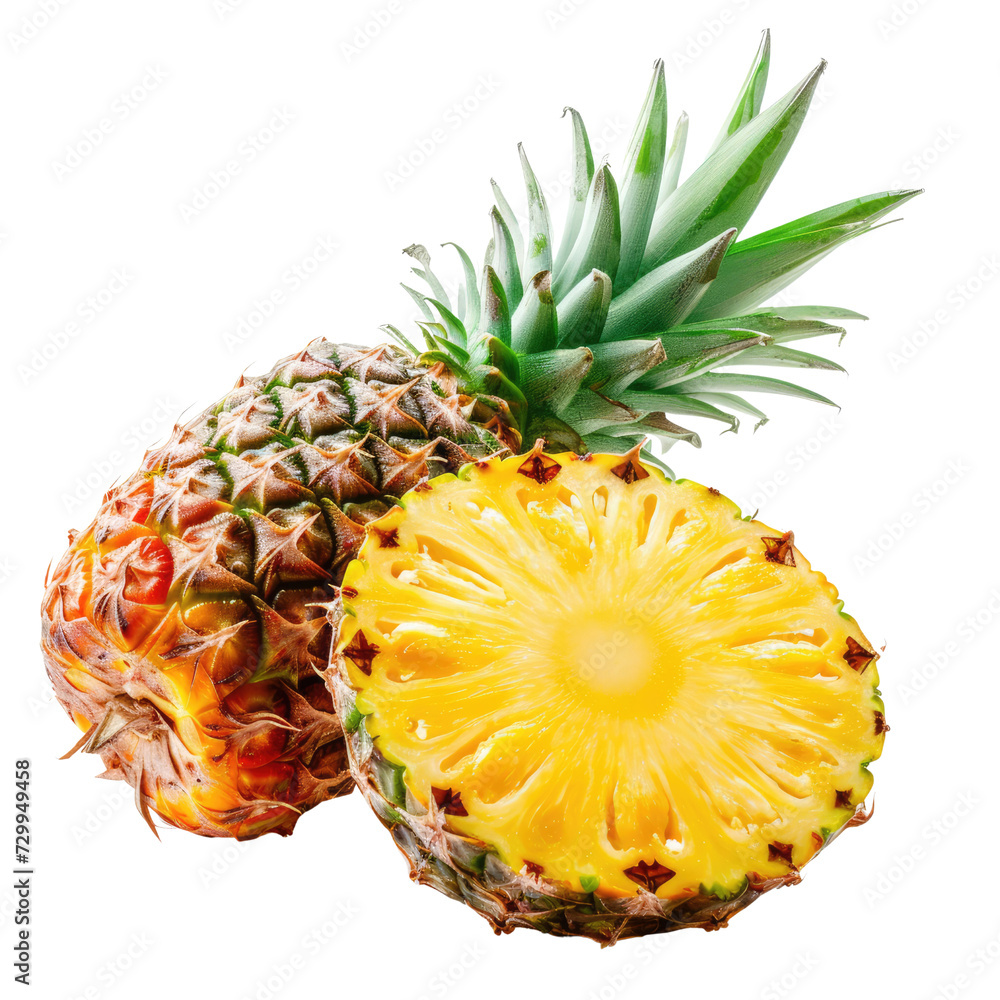 Ripe pineapple cut in half isolated on transparent background Ripe pineapple cut in half isolated on transparent background