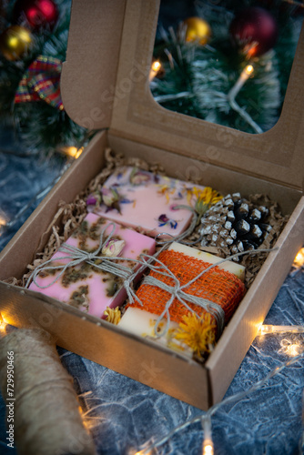 Hand made natural soap in festive box