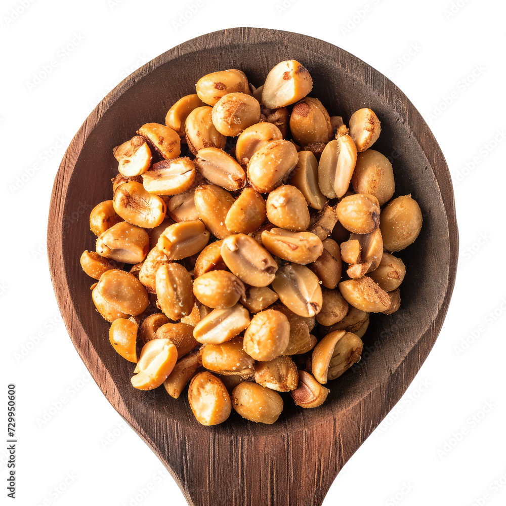 Roasted peanuts in the wooden spoon isolated on transpalate background, png Roasted peanuts in the wooden spoon isolated on transpalate background, png