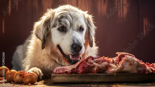 a front view of dog eating Lamb on a bright colored background_.jpg © Asad