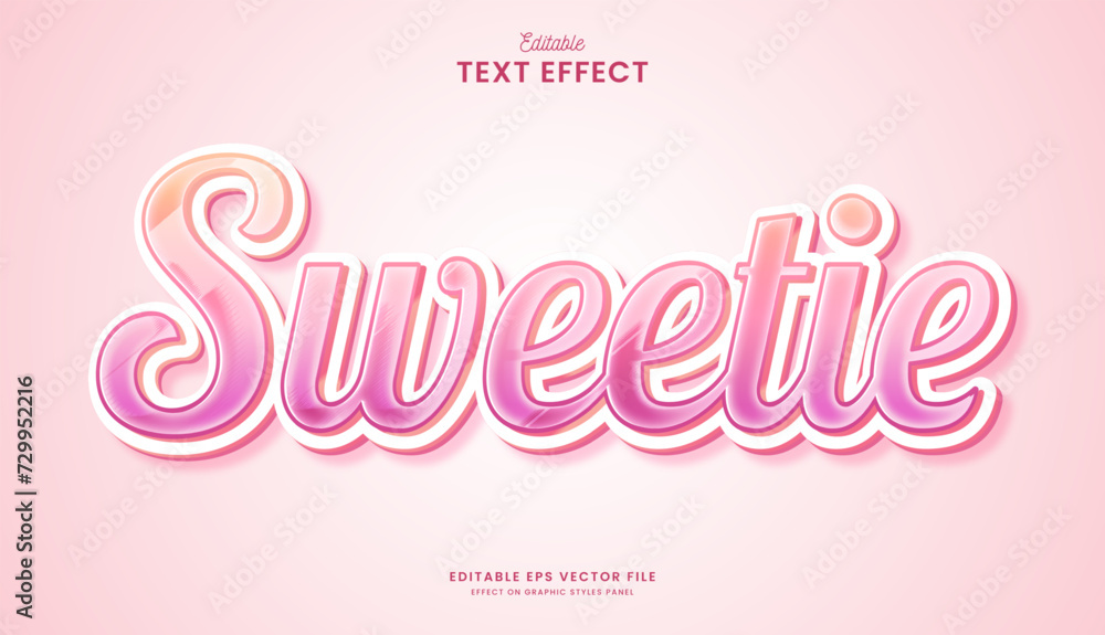 decorative editable cute pink sweetie text effect vector design