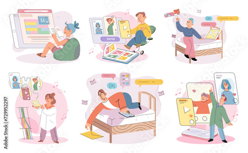 Child with tablet. Vector illustration. Smart devices have become integral part childs educational journey The child with tablet metaphor symbolizes blending technology and education Using digital