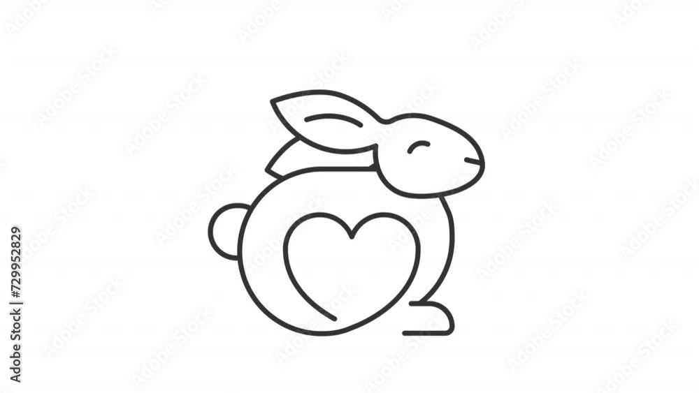 Animated cruelty free sign icon. Rabbit and heart line animation. Vegan product. No animal testing. Black illustration on white background. HD video with alpha channel. Motion graphic Animated cruelty free sign icon. Rabbit and heart line animation. Vegan product. No animal testing. Black illustration on white background. HD video with alpha channel. Motion graphic