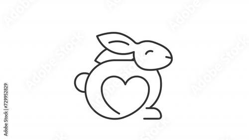 Animated cruelty free sign icon. Rabbit and heart line animation. Vegan product. No animal testing. Black illustration on white background. HD video with alpha channel. Motion graphic photo