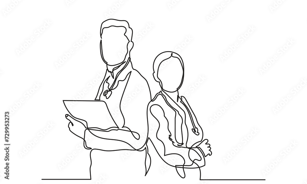 continuous line drawing of a young couple of male and female doctors standing together.single line couple doctor.Concept of medical hospital and health care service vector illustration.
continuous line drawing of a young couple of male and female doctors standing together.single line couple doctor.Concept of medical hospital and health care service vector illustration.