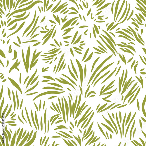 Green grass on white background. Hand drawn seamless pattern.