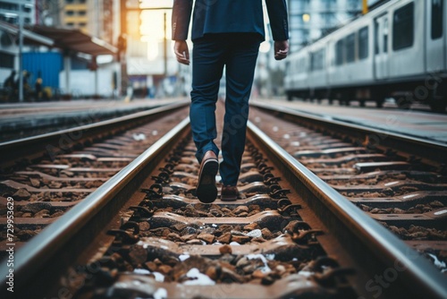 Full length of businessman walking by rail
