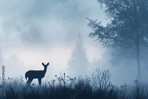 deer in the forest with smog 