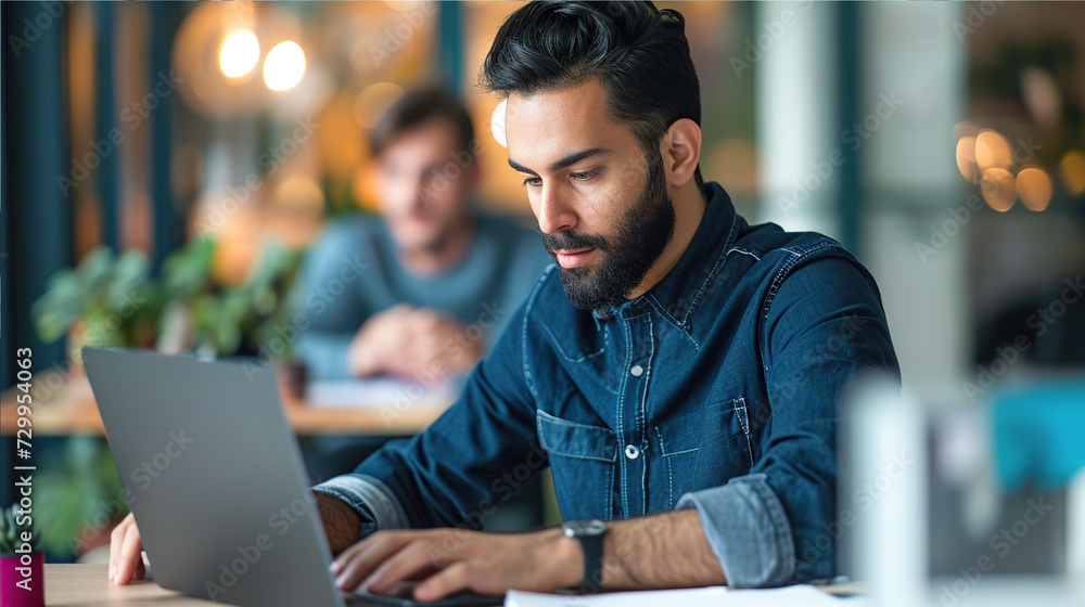 Fototapeta premium a representative-looking man is concentrated at a laptop
