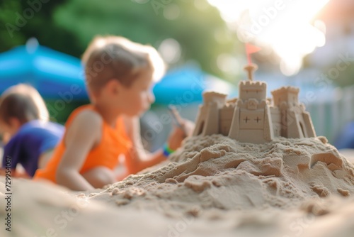 kids building a sandcastle in the sandbox