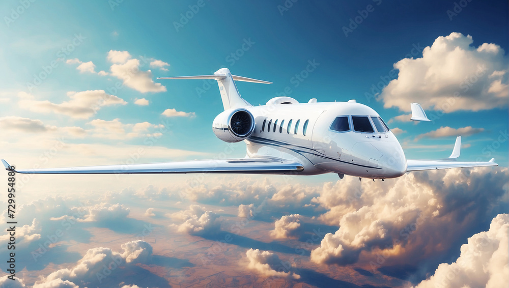Fototapeta premium Private jet flying over the earth Empty