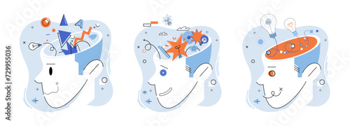 Positive thinking. Vector illustration. Inspiration fuels our drive for success Happiness stems from positive mindset Intelligence encompasses both mental abilities and emotional intelligence