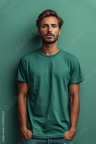 Distinctive Tees Display, Green T shirt Precision Logo Mockup for Male T shirts, Elevating Brand Aesthetics