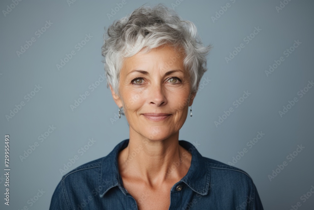 Portrait of a beautiful senior woman with grey hair looking at camera Portrait of a beautiful senior woman with grey hair looking at camera