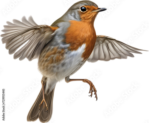 Robin bird, Close-up colored-pencil sketch of European Robin, Erithacus rubecula.