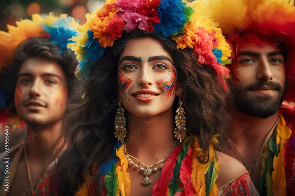 Portrait of a beautiful majestic women in flower head for cultural celebration 