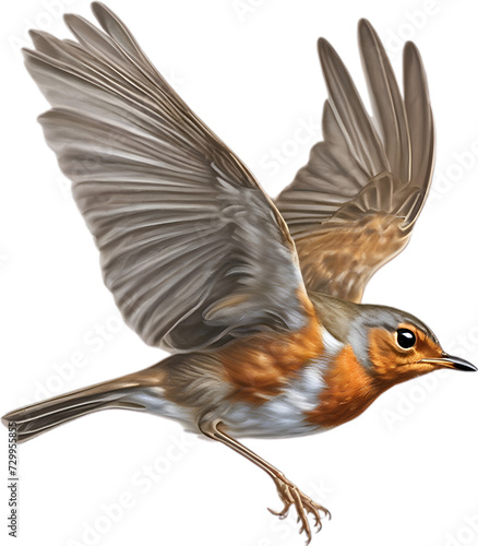 Robin bird, Close-up colored-pencil sketch of European Robin, Erithacus rubecula. © Pram