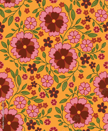 Vector seamless repeat pattern print background with flowers