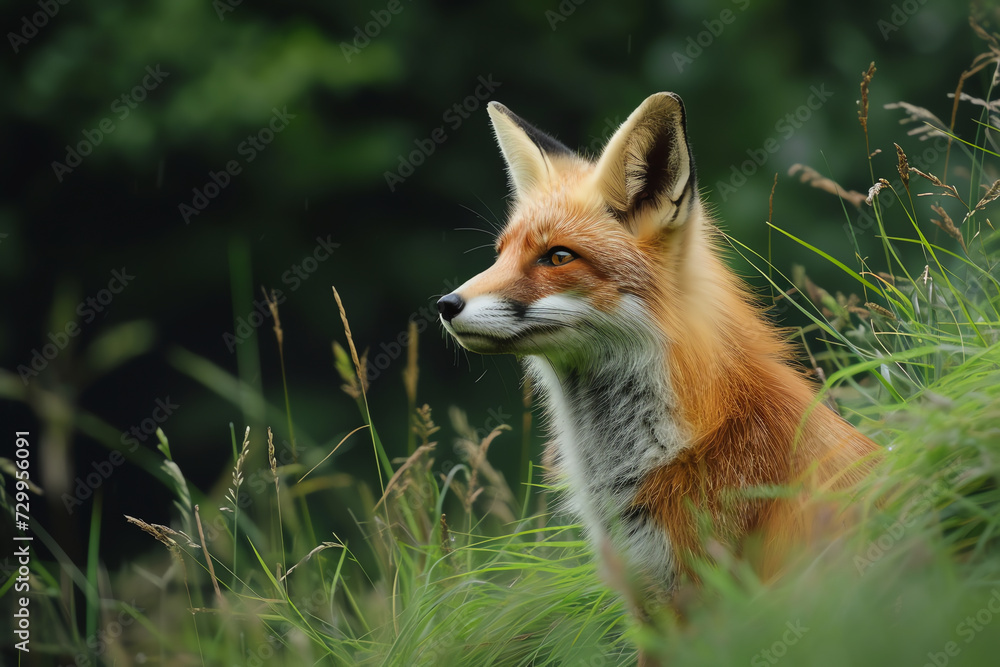 Fototapeta premium Close-Up of Fox in Grass Field