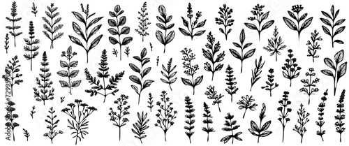 A collection of illustrated foliage on a blank canvas.