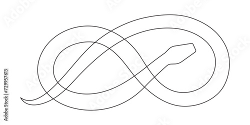 Snake one line art,hand drawn continuous drawing contour,symbol of new year 2025.Poisonous reptile serpent outline,wildlife nature concept.Editable stroke.Isolated.Vector illustration