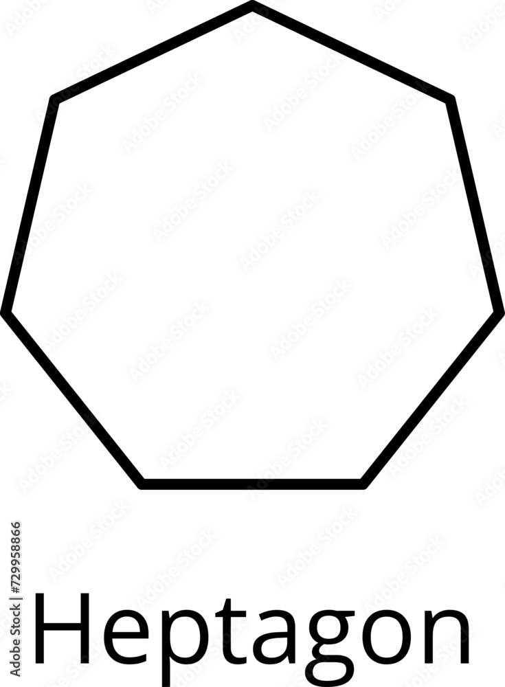 Types Of Polygons Geometry Maths Art, Heptagon, Mathematical Education Diagram Vector Illustrations.