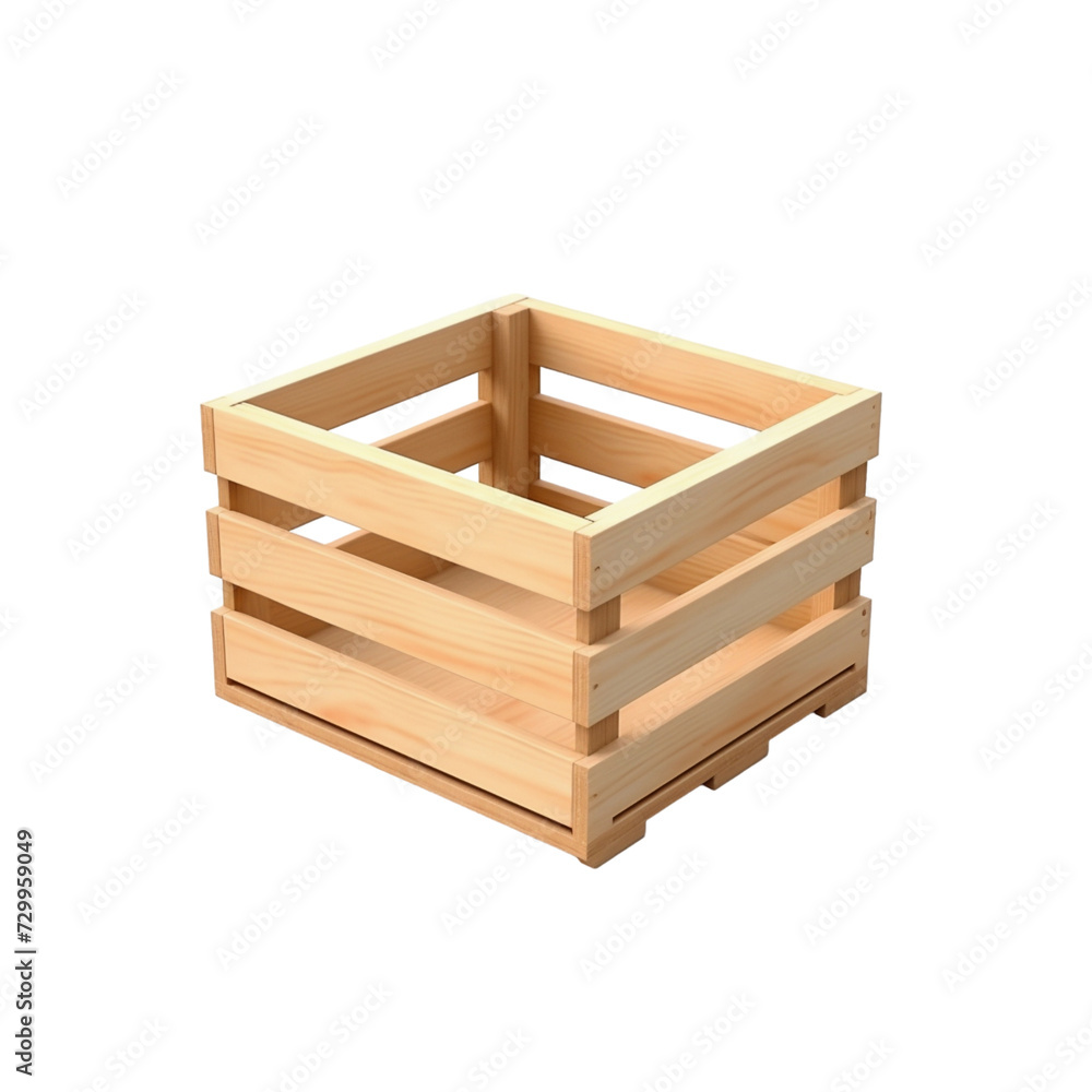 Wooden crate isolated on transparent, generative AI Wooden crate isolated on transparent, generative AI