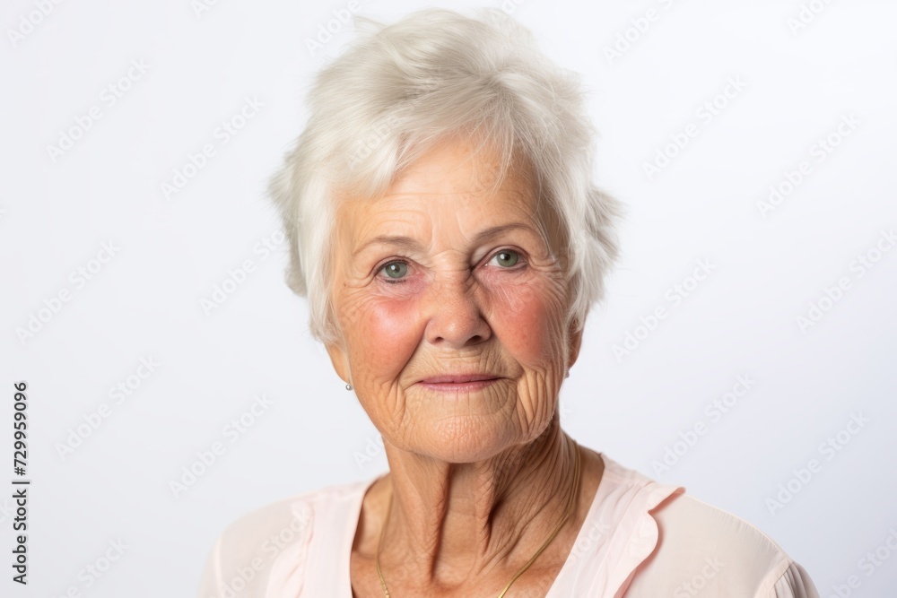 Portrait of a happy senior woman on white background. Looking at camera. Portrait of a happy senior woman on white background. Looking at camera.