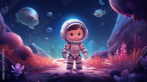 Illustration of an astronaut in space, children's costume astronaut suit and helmet, the theme of knowledge and education. White background illustration.