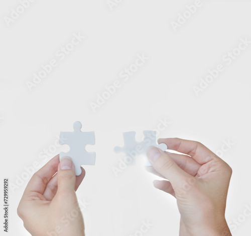 Puzzle, business and connection for collaboration, trust and teamwork for hope and goals. Hands, partnership and planning for company, solutions and vision for support, idea and investment with sun