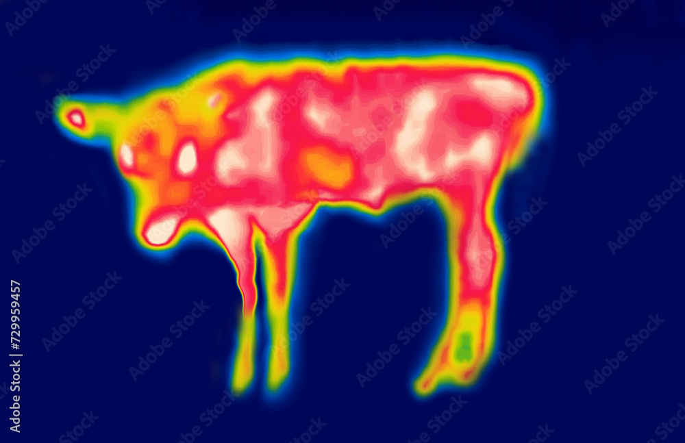 The calf. The image from thermal imager device