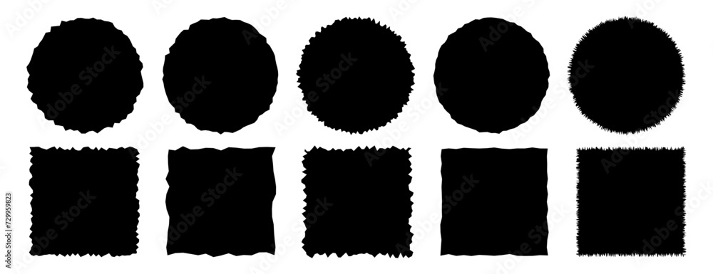 Set of jagged round, square banners vector illustration Set of jagged round, square banners vector illustration