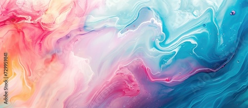 Abstract liquid art in spirit ink technique creates delicate, bright, and dreamy wallpaper and posters with transparent waves of mixed colors.