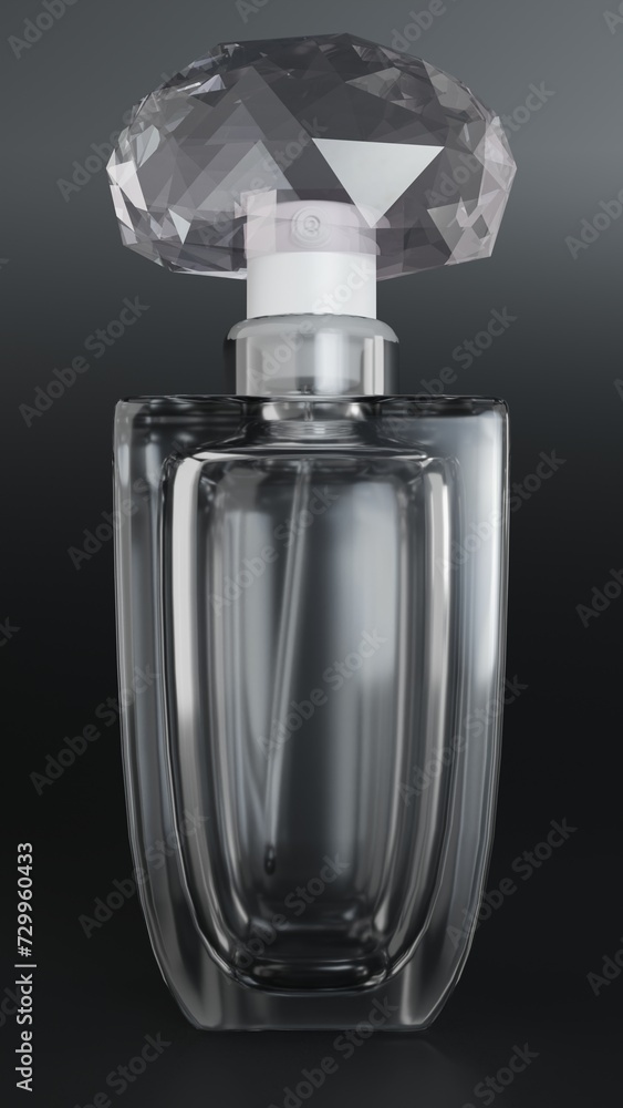 3d rendering 3d rendering Image of a clear colored perfume bottle from a straight angle. 3d rendering 3d rendering Image of a clear colored perfume bottle from a straight angle.
