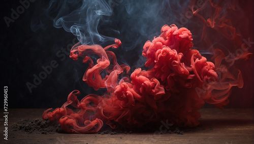 red and blue smoke on a dark background