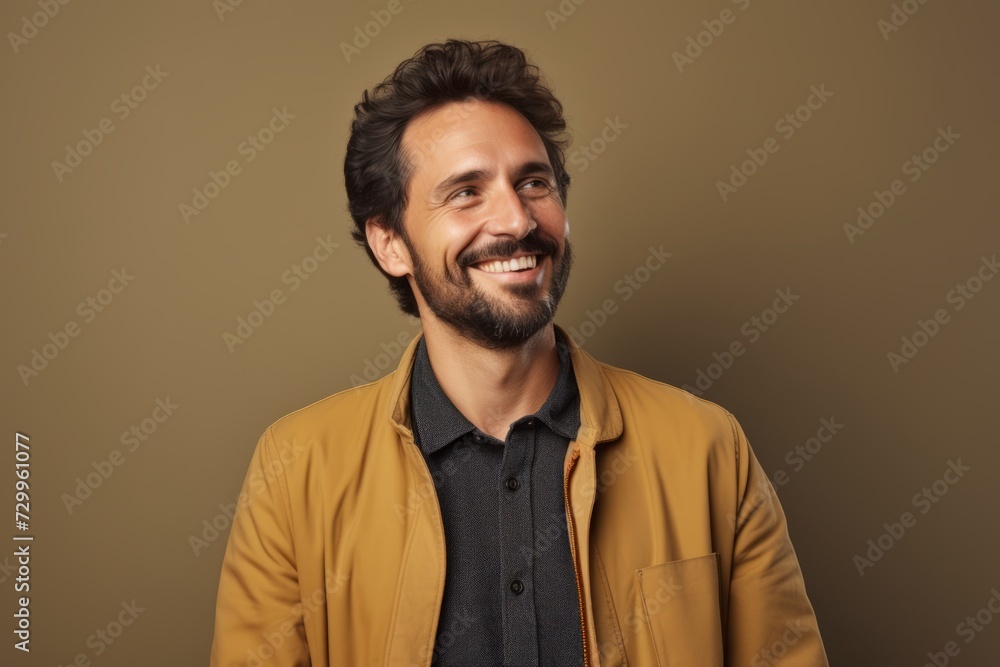 Portrait of handsome smiling man in yellow jacket. Studio shot. Portrait of handsome smiling man in yellow jacket. Studio shot.