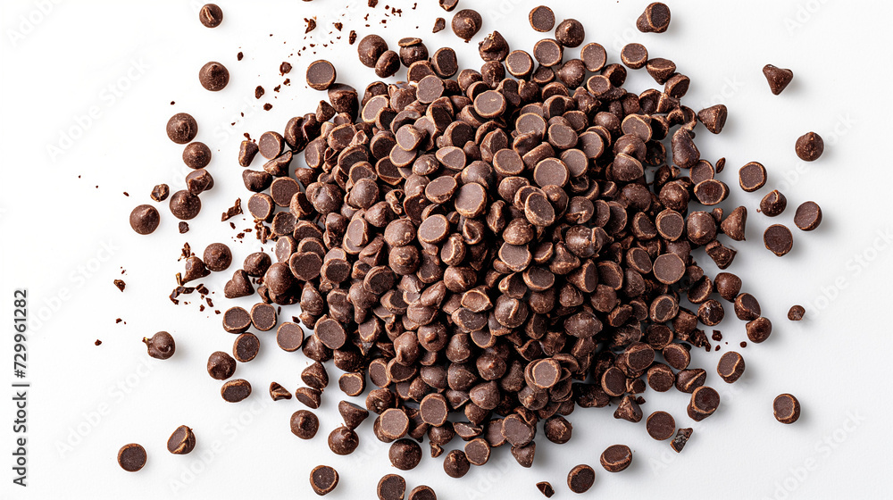 A Pile of Chocolate Chips on a White Surface A Pile of Chocolate Chips on a White Surface