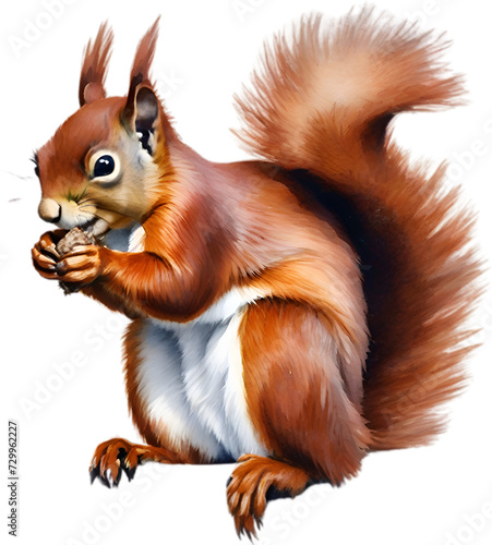Red Squirrel. Close-up watercolor of Red Squirrel (Eurasian). 