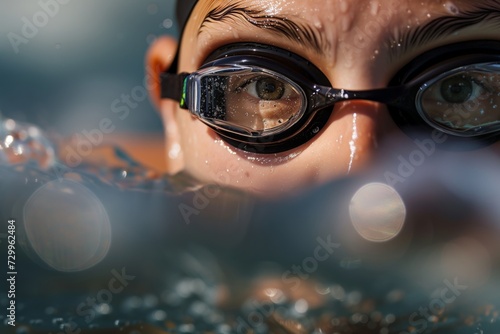 athlete wearing goggles swimming breaststroke closeup photo