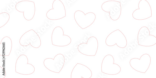 Seamless pattern with pink dashed line hearts. Cute Valentine's Day pattern for packaging, background, card, banner. Simple background with hearts. photo