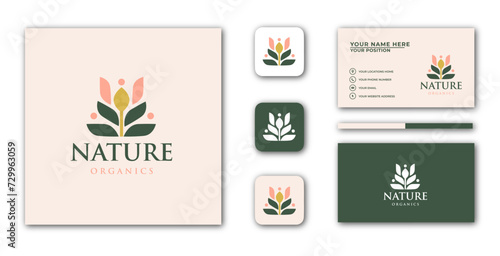 Design business cards and nature logos in a minimalist style. logo can be used for spa, beauty salon, decoration, boutique.