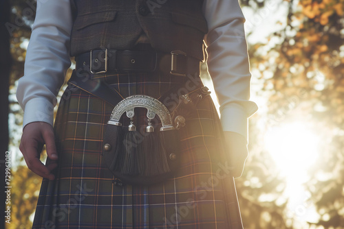 kilt and sporran. Tartan day concept photo