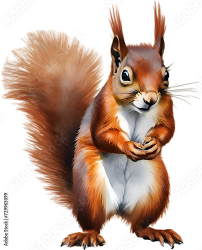 Red Squirrel. Close-up watercolor of Red Squirrel  Eurasian . 